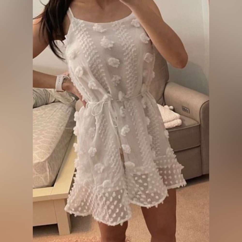Favlux white pom Pom dress- sleeveless